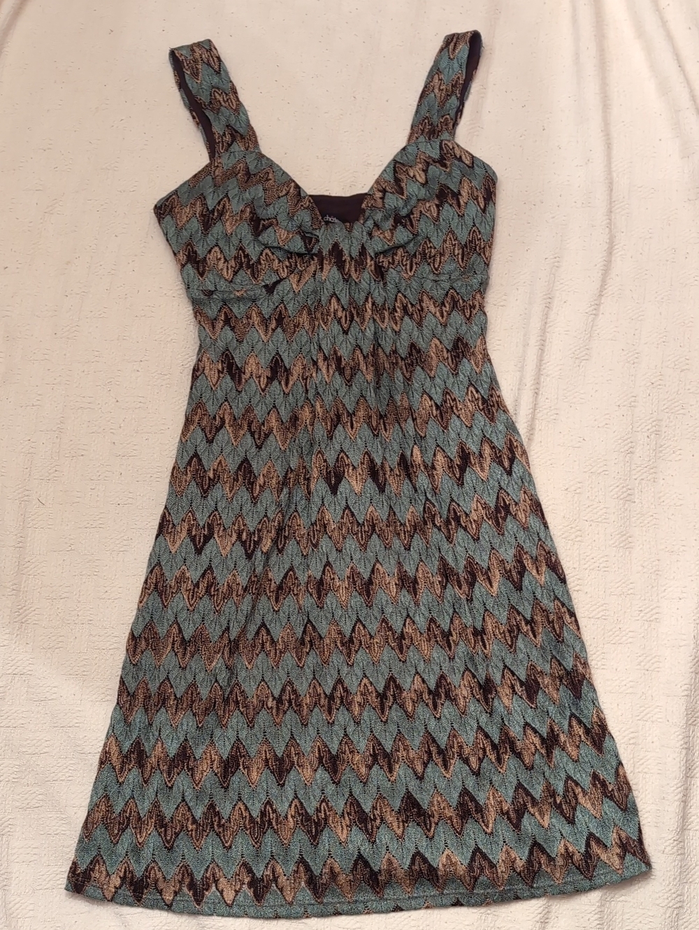 le chateau Teal and Black Zigzag Midi Dress